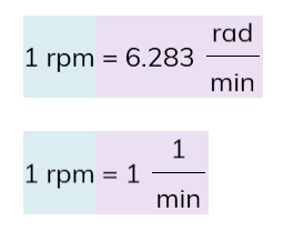 rpm units min rad pi frequency converting